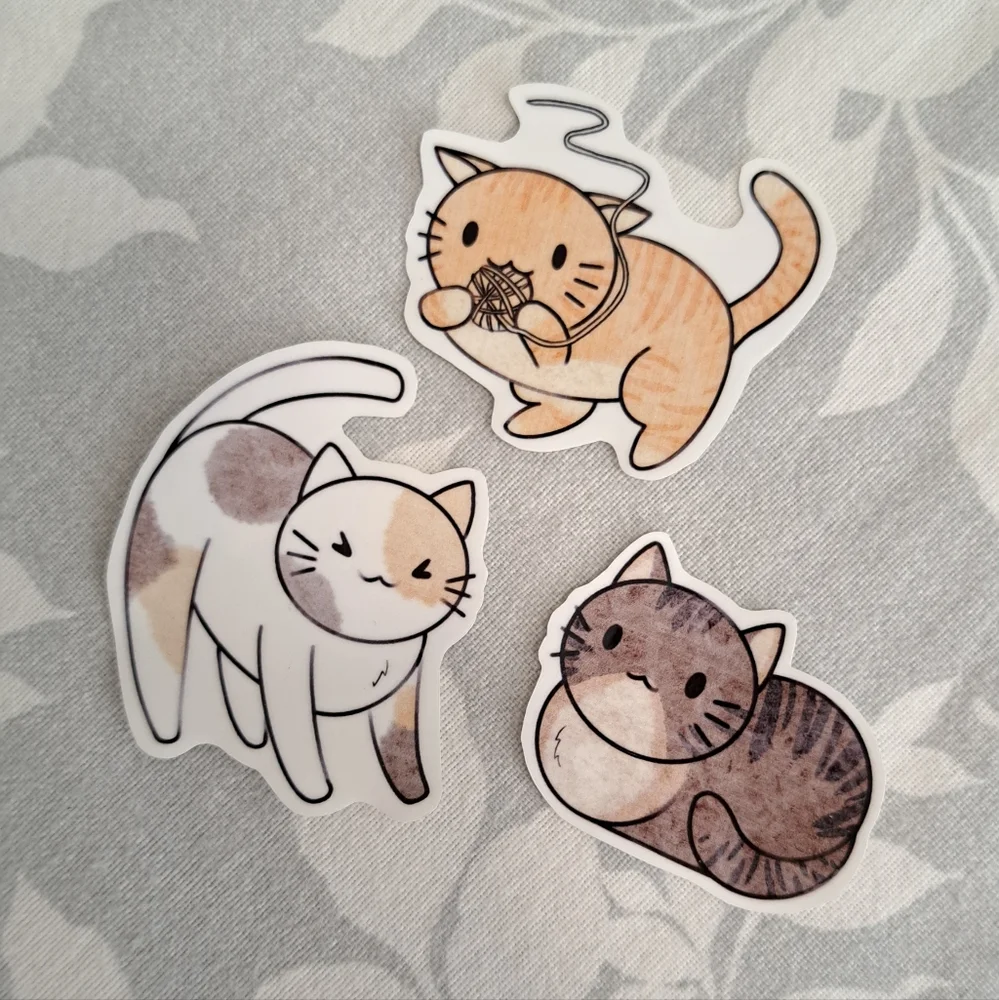 Cute Cat Stickers Set - Brown, Ginger, Calico